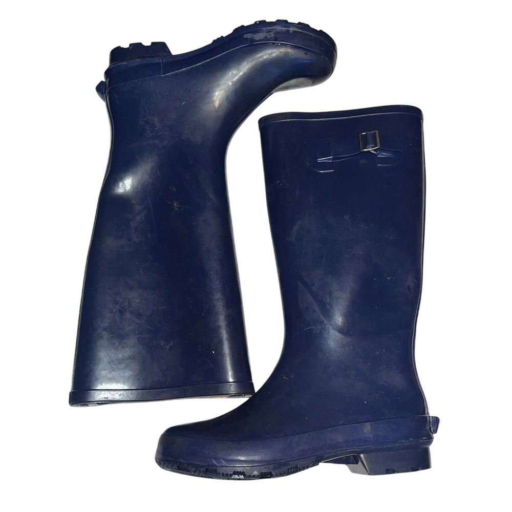 White Mountain Women's Navy Rubber Rain Boots Size 7 Leather Upper